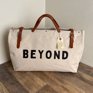 Forestbound Bag Co Canvas Utility Tote Bag Cream Tan‎ Leather Straps Beyond NWT
